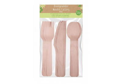 Bello Designs Biodegradable Wooden Cutlery (5 x knives / 5 x forks / 5 x spoons)